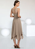 Kaylah A-Line Scoop Neck Tea-Length Chiffon Lace Mother of the Bride Dress With Bow(s) STI126P0014681