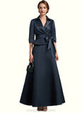 Adrienne A-Line V-neck Ankle-Length Satin Mother of the Bride Dress With Bow(s) STI126P0014683