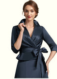 Adrienne A-Line V-neck Ankle-Length Satin Mother of the Bride Dress With Bow(s) STI126P0014683