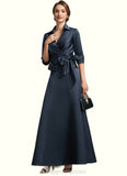 Adrienne A-Line V-neck Ankle-Length Satin Mother of the Bride Dress With Bow(s) STI126P0014683