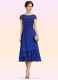 Lara A-Line Scoop Neck Tea-Length Chiffon Lace Mother of the Bride Dress STI126P0014685