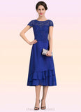 Lara A-Line Scoop Neck Tea-Length Chiffon Lace Mother of the Bride Dress STI126P0014685