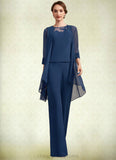 Teagan Jumpsuit/Pantsuit Scoop Neck Floor-Length Chiffon Mother of the Bride Dress With Lace STI126P0014687