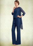 Teagan Jumpsuit/Pantsuit Scoop Neck Floor-Length Chiffon Mother of the Bride Dress With Lace STI126P0014687