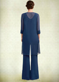 Teagan Jumpsuit/Pantsuit Scoop Neck Floor-Length Chiffon Mother of the Bride Dress With Lace STI126P0014687