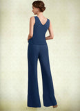 Teagan Jumpsuit/Pantsuit Scoop Neck Floor-Length Chiffon Mother of the Bride Dress With Lace STI126P0014687