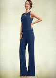 Teagan Jumpsuit/Pantsuit Scoop Neck Floor-Length Chiffon Mother of the Bride Dress With Lace STI126P0014687