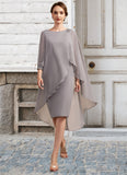 Carlie Sheath/Column Scoop Neck Knee-Length Chiffon Mother of the Bride Dress With Beading STI126P0014688