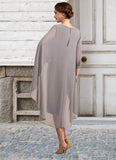 Carlie Sheath/Column Scoop Neck Knee-Length Chiffon Mother of the Bride Dress With Beading STI126P0014688