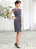 Caitlyn Sheath/Column Scoop Neck Knee-Length Lace Mother of the Bride Dress STI126P0014691