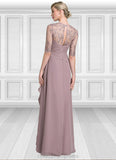 Lorelei A-Line Sweetheart Floor-Length Chiffon Lace Mother of the Bride Dress With Beading Sequins Cascading Ruffles STI126P0014692