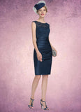 Eva Sheath/Column Scoop Neck Knee-Length Satin Lace Mother of the Bride Dress With Ruffle STI126P0014693