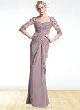 Allison Trumpet/Mermaid Sweetheart Floor-Length Chiffon Mother of the Bride Dress With Ruffle Cascading Ruffles STI126P0014694