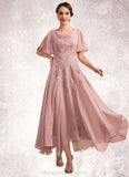 Sylvia A-Line Cowl Neck Ankle-Length Chiffon Lace Mother of the Bride Dress STI126P0014696