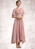 Sylvia A-Line Cowl Neck Ankle-Length Chiffon Lace Mother of the Bride Dress STI126P0014696