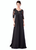 Londyn Empire V-neck Sweep Train Chiffon Mother of the Bride Dress With Lace Beading STI126P0014697