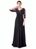 Londyn Empire V-neck Sweep Train Chiffon Mother of the Bride Dress With Lace Beading STI126P0014697