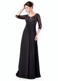 Londyn Empire V-neck Sweep Train Chiffon Mother of the Bride Dress With Lace Beading STI126P0014697