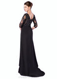 Londyn Empire V-neck Sweep Train Chiffon Mother of the Bride Dress With Lace Beading STI126P0014697