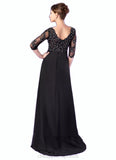 Londyn Empire V-neck Sweep Train Chiffon Mother of the Bride Dress With Lace Beading STI126P0014697