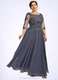 Aubrie A-Line Scoop Neck Ankle-Length Chiffon Lace Mother of the Bride Dress With Cascading Ruffles STI126P0014698