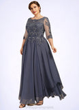 Aubrie A-Line Scoop Neck Ankle-Length Chiffon Lace Mother of the Bride Dress With Cascading Ruffles STI126P0014698