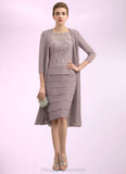 Jazlynn Sheath/Column Scoop Neck Knee-Length Chiffon Lace Mother of the Bride Dress With Beading Sequins STI126P0014699