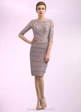 Jazlynn Sheath/Column Scoop Neck Knee-Length Chiffon Lace Mother of the Bride Dress With Beading Sequins STI126P0014699