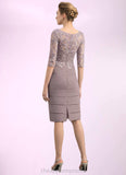 Jazlynn Sheath/Column Scoop Neck Knee-Length Chiffon Lace Mother of the Bride Dress With Beading Sequins STI126P0014699