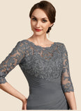 Aurora Sheath/Column Scoop Neck Floor-Length Chiffon Lace Mother of the Bride Dress With Ruffle STI126P0014703