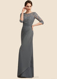 Aurora Sheath/Column Scoop Neck Floor-Length Chiffon Lace Mother of the Bride Dress With Ruffle STI126P0014703