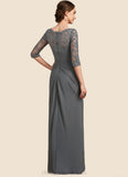 Aurora Sheath/Column Scoop Neck Floor-Length Chiffon Lace Mother of the Bride Dress With Ruffle STI126P0014703