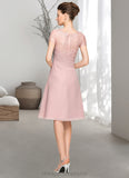 Rosemary A-Line Scoop Neck Knee-Length Chiffon Lace Mother of the Bride Dress With Beading Flower(s) Sequins Cascading Ruffles STI126P0014704