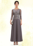 Reese A-Line Scoop Neck Ankle-Length Chiffon Lace Mother of the Bride Dress STI126P0014706