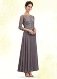 Reese A-Line Scoop Neck Ankle-Length Chiffon Lace Mother of the Bride Dress STI126P0014706