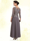 Reese A-Line Scoop Neck Ankle-Length Chiffon Lace Mother of the Bride Dress STI126P0014706