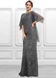 Addison Trumpet/Mermaid Scoop Neck Floor-Length Chiffon Lace Mother of the Bride Dress With Ruffle STI126P0014708