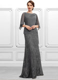 Addison Trumpet/Mermaid Scoop Neck Floor-Length Chiffon Lace Mother of the Bride Dress With Ruffle STI126P0014708