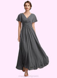 Nyasia A-Line V-neck Ankle-Length Chiffon Mother of the Bride Dress With Ruffle Beading STI126P0014709