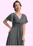 Nyasia A-Line V-neck Ankle-Length Chiffon Mother of the Bride Dress With Ruffle Beading STI126P0014709