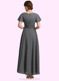 Nyasia A-Line V-neck Ankle-Length Chiffon Mother of the Bride Dress With Ruffle Beading STI126P0014709