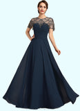 Jaycee A-Line Scoop Neck Floor-Length Chiffon Mother of the Bride Dress With Ruffle Beading Sequins STI126P0014711