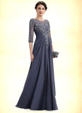 Laylah A-Line Scoop Neck Floor-Length Chiffon Lace Mother of the Bride Dress STI126P0014712