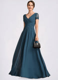 Paisley A-Line V-neck Floor-Length Chiffon Mother of the Bride Dress With Lace STI126P0014713