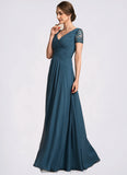 Paisley A-Line V-neck Floor-Length Chiffon Mother of the Bride Dress With Lace STI126P0014713