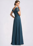 Paisley A-Line V-neck Floor-Length Chiffon Mother of the Bride Dress With Lace STI126P0014713