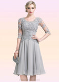 Valery A-Line Scoop Neck Knee-Length Chiffon Mother of the Bride Dress With Ruffle Appliques Lace STI126P0014715