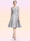 Valery A-Line Scoop Neck Knee-Length Chiffon Mother of the Bride Dress With Ruffle Appliques Lace STI126P0014715