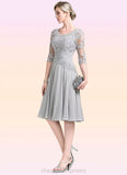 Valery A-Line Scoop Neck Knee-Length Chiffon Mother of the Bride Dress With Ruffle Appliques Lace STI126P0014715