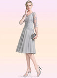 Valery A-Line Scoop Neck Knee-Length Chiffon Mother of the Bride Dress With Ruffle Appliques Lace STI126P0014715